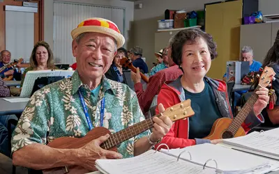 Ukulele class with senior students