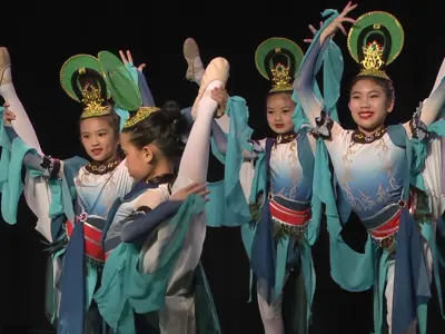 Three dancers performing at the 2025 Cerritos Resident Talent Showcase